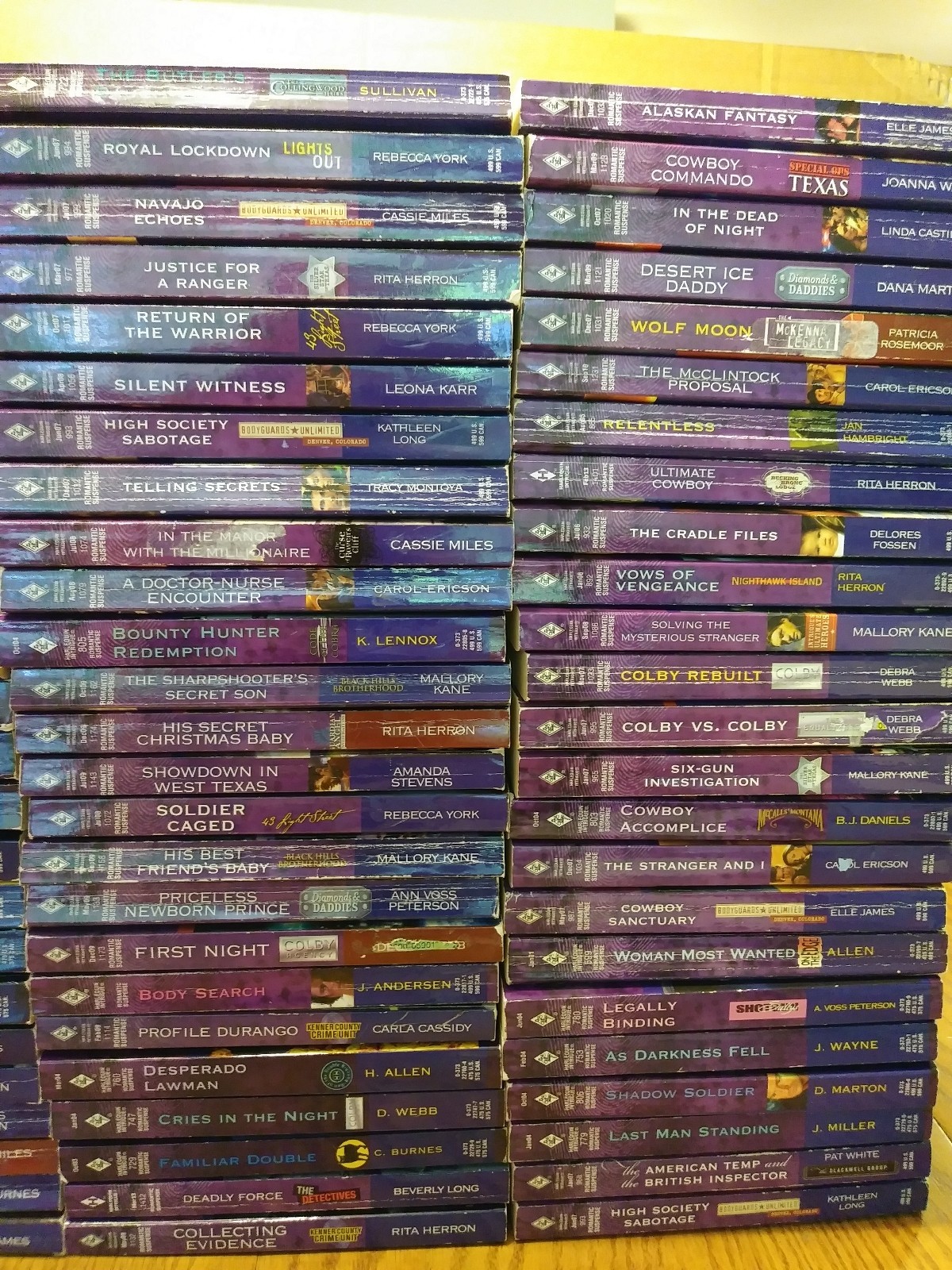 HUGE LOT of 100 pb Harlequin INTRIGUE purple cover romance suspense