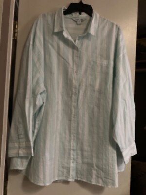 Old Navy Shirt Womens XXL Blue Stripe Cotton Long Sleeve Button Up Boyfriend NEW