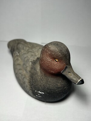 Signed 1985 Miniature Red Head Drake Decoy Signed By L.Foster Dated 9-1-91