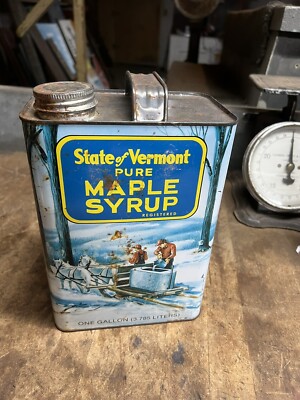 VTG Old State Of Vermont VT Pure Maple Syrup Graphic One Gallon Tin Metal Can