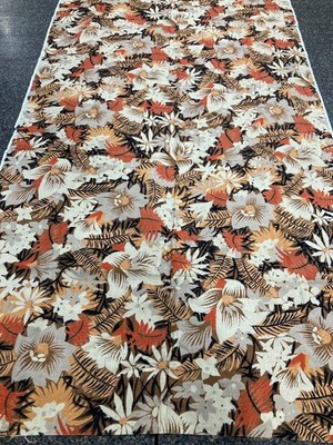 Vintage Cotton Floral Fabric 85cm x 240cm Art Deco Brown Orange Dressmaking