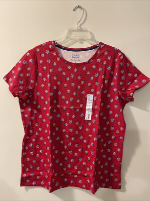 Croft Barrow Womens Medium Red Floral Short Sleeved Crewneck Shirt NWT! A2876