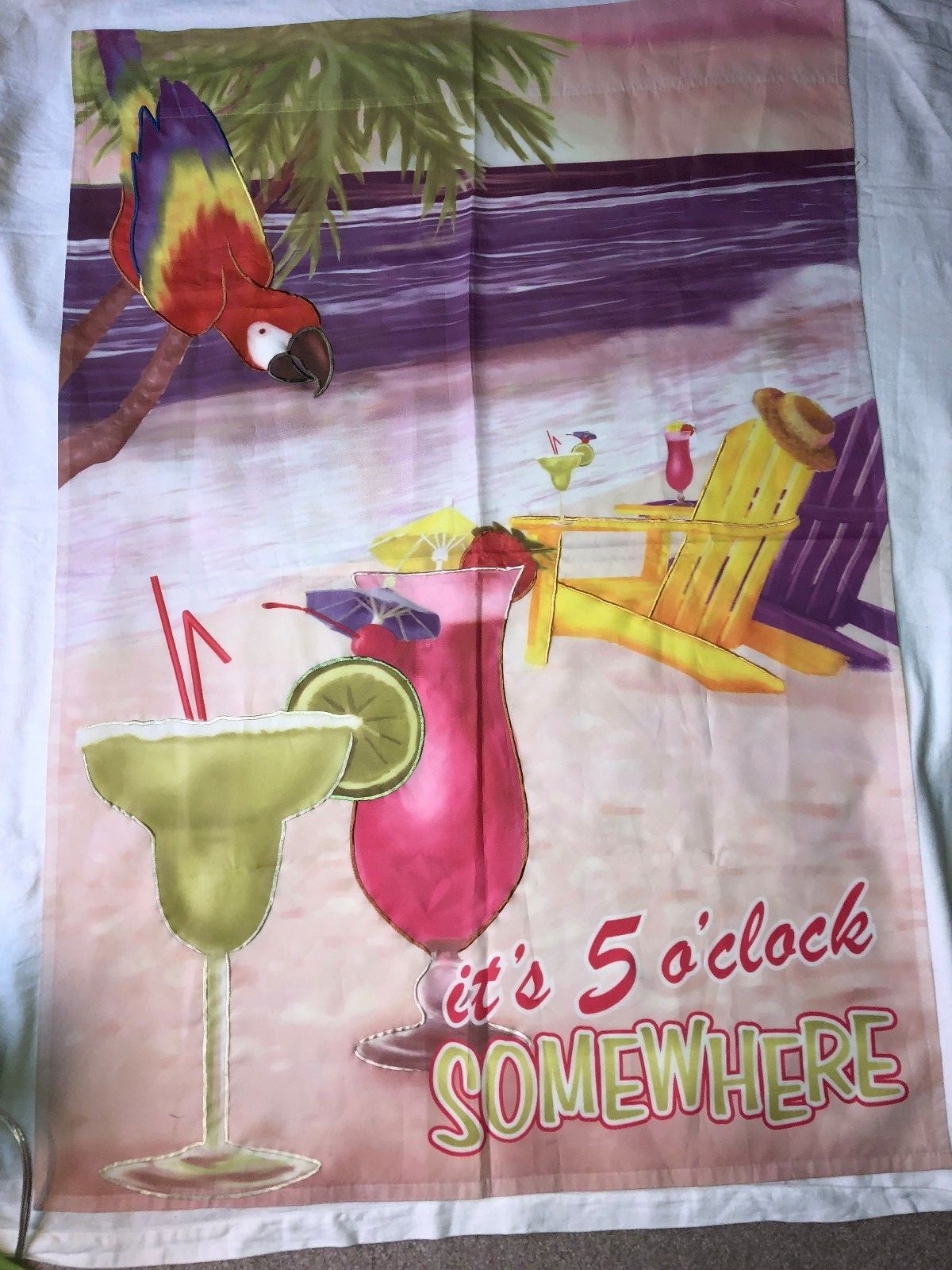 IT'S 5 O'CLOCK SOMEWHERE PARROT DRINKS Beach FLAG 26X39 Summer/Beach/Buffet Flag