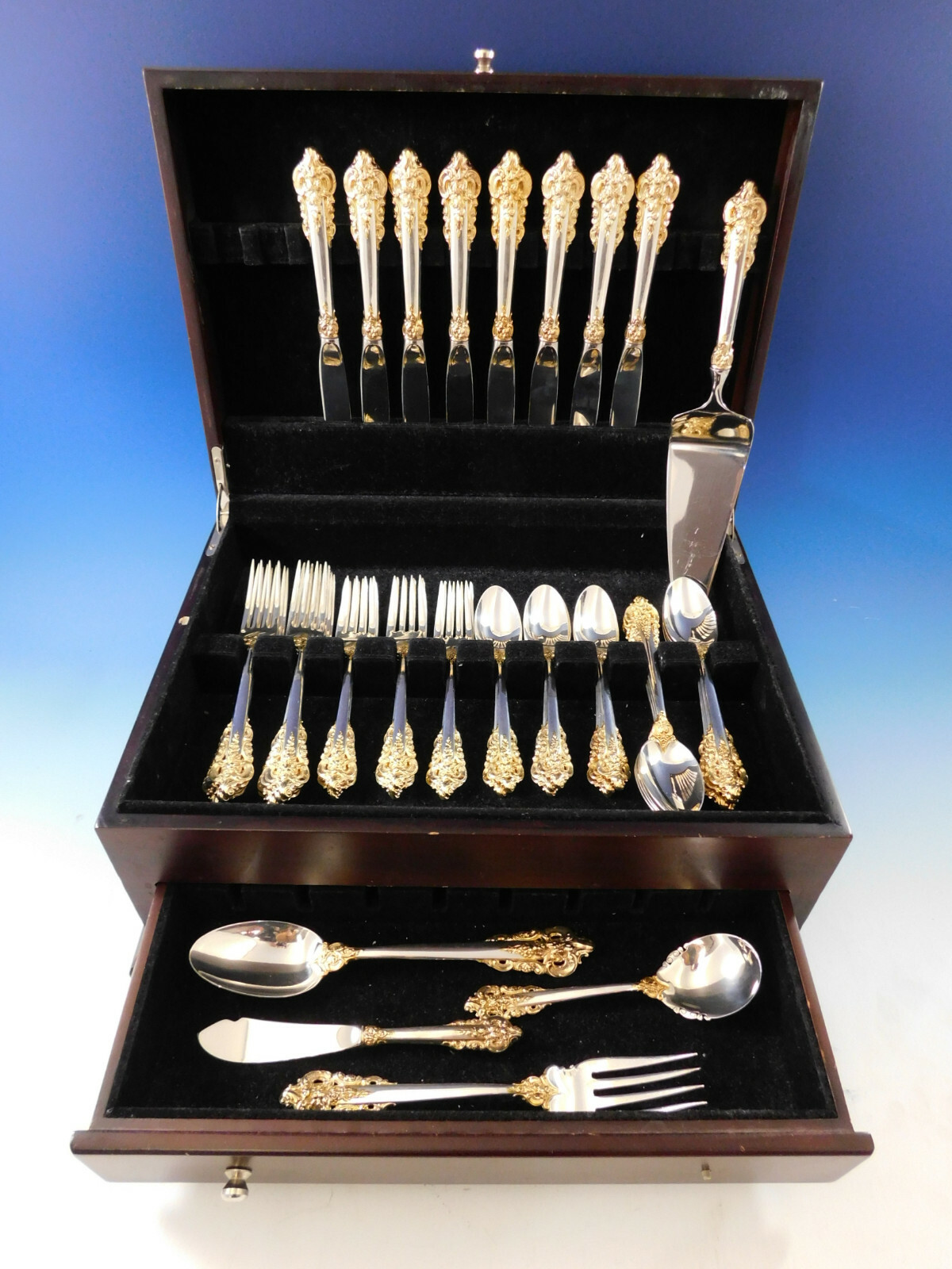 Grande Baroque Gold Accent by Wallace Sterling Silver Flatware for 8