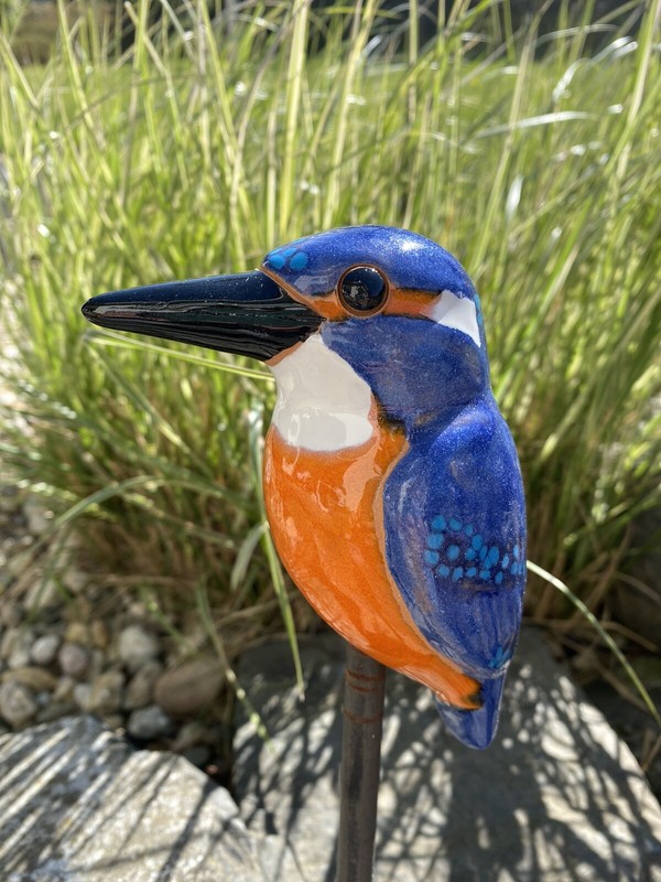 Keramik Vogel Eisvogel Gartenkugel Handarbeit Gartenstecker Beetstecker HÃ¤Nger