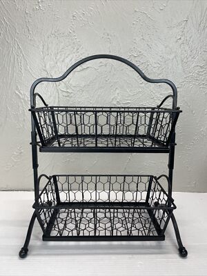 Farmhouse Country Two Tiered Caddy Chicken Wire Fruit Basket Storage