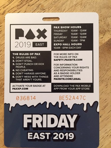 ONE (1) PAX EAST BOSTON BADGE FOR FRIDAY MARCH 29TH  SHIPS FREE