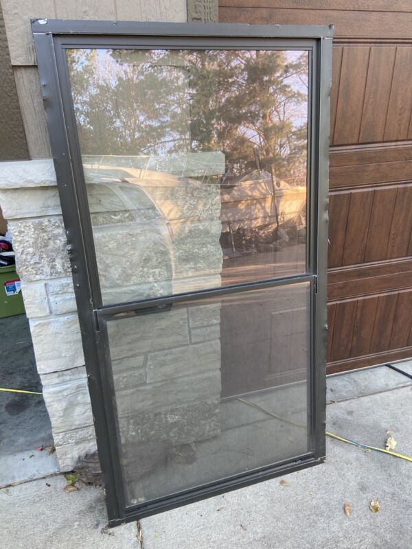 60.5 x 31.625 Dark Bronze Aluminum Storm Glass Windows Sliding Fiberglass Screen