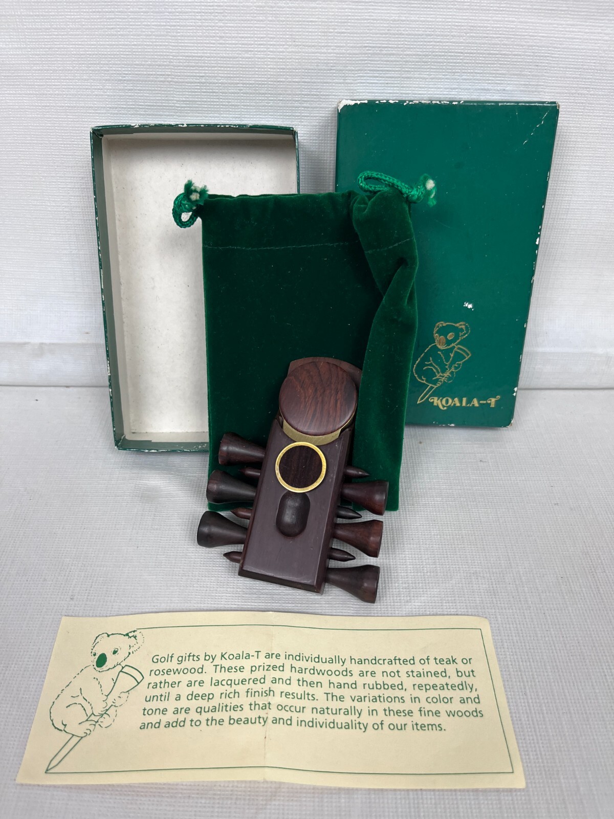 Koala-T Golf GIFT SET - belt clip Ball Marker, Tees and Divot Repair Tool Wood