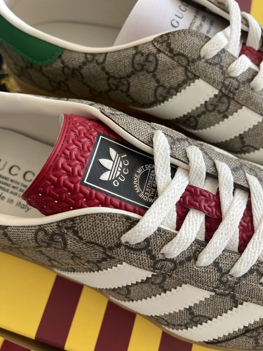 Pre-owned Gucci 100% Auth  X Adidas Gazelle Beige Gg Monogram Sneakers 13.5 Us 14