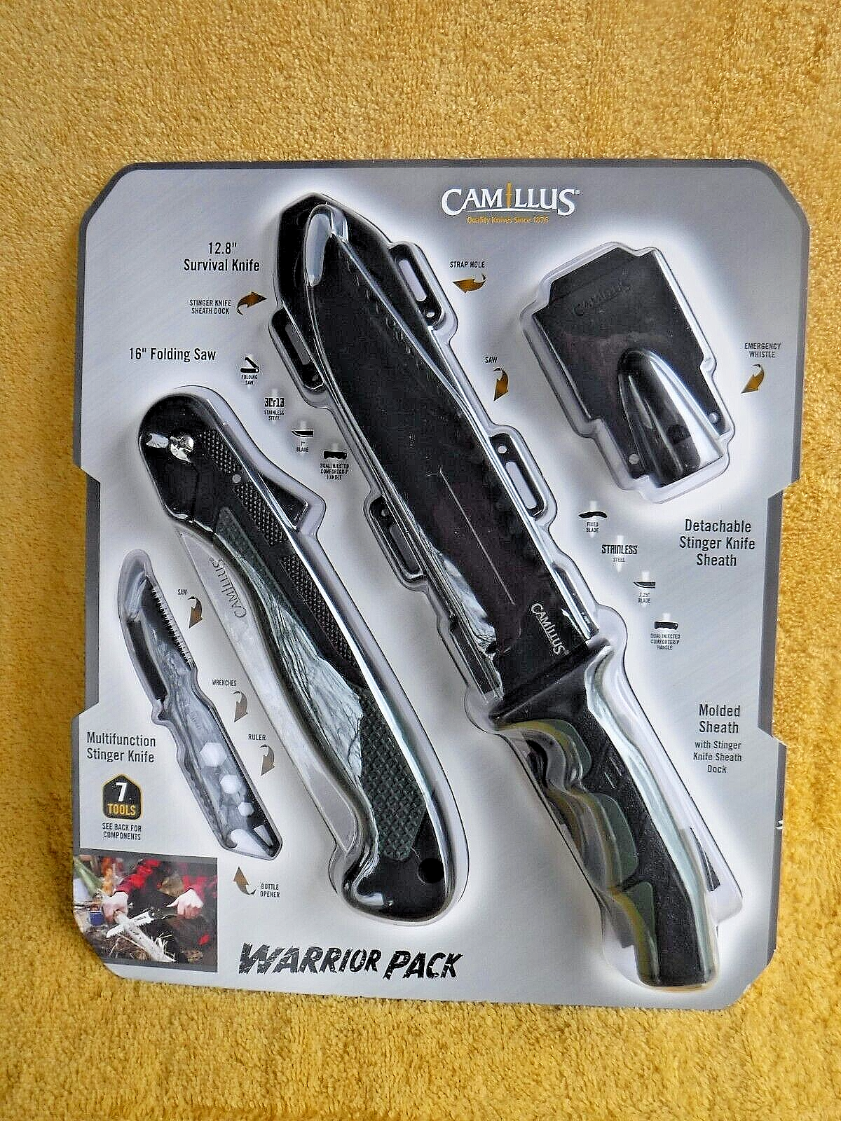 Survival of the Fittest 3枚セット NIP! CAMILLUS WARRIOR PACK #19663 SURVIVAL KNIFE, SAW, STINGER