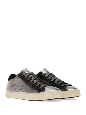 P448 Womens Silver Distressed John Toe Platform Leather Athletic Sneakers 36