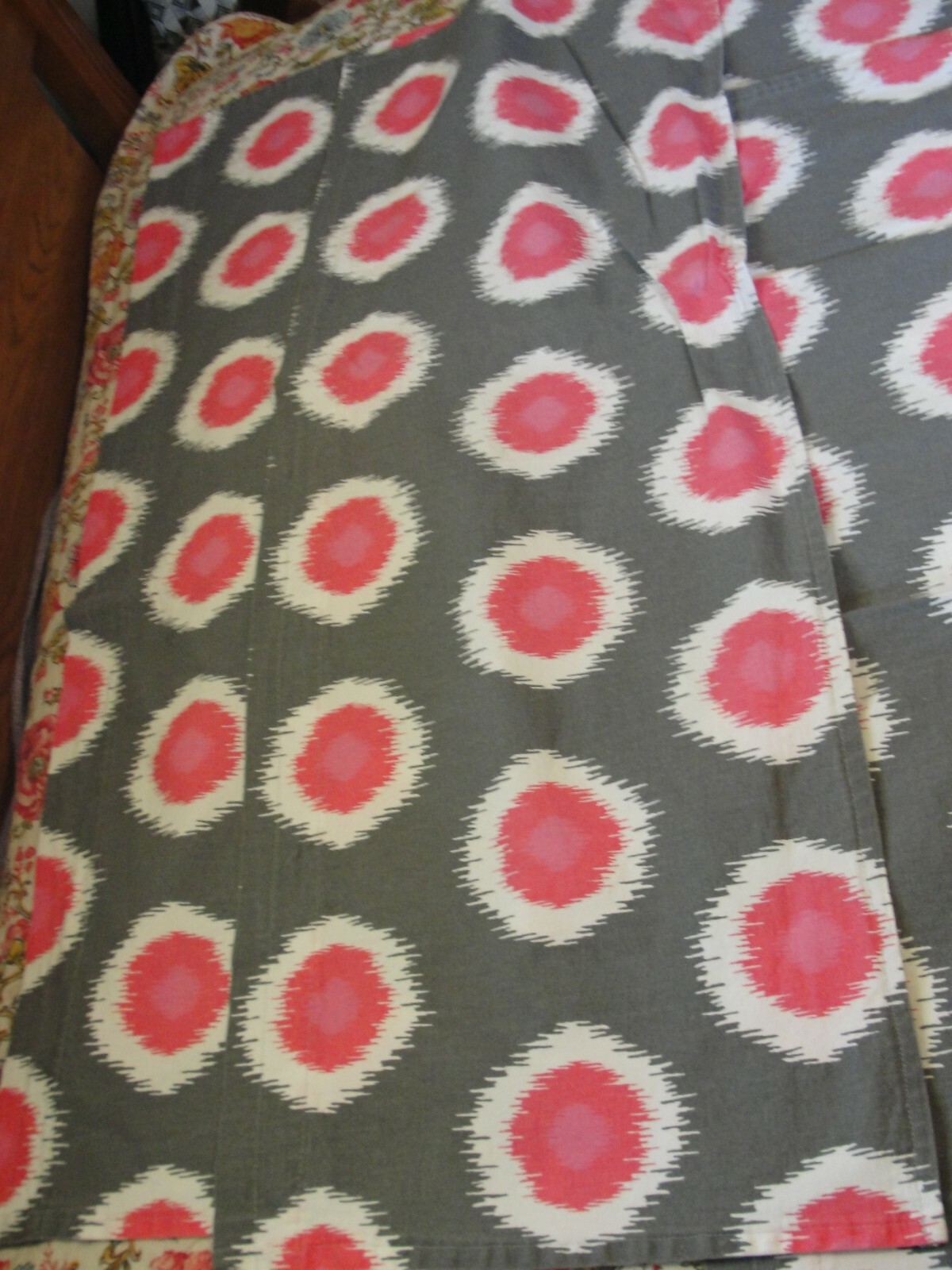 Set Vintage MCM CURTAINS Gray with Redish Pink & White Sunburst ATOMIC +Valences