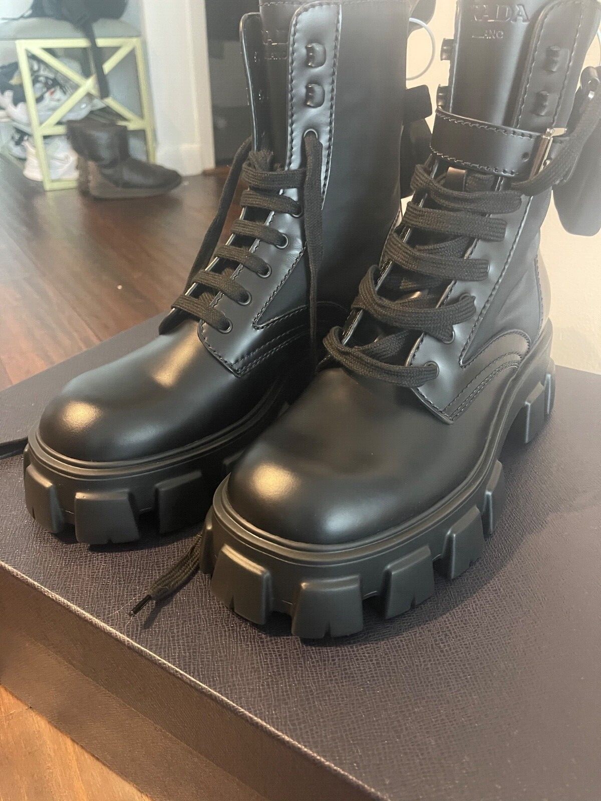 Prada Monolith leather and re-nylon boots with pouch suze 44 Prada Monolith leather and re-nylon boots with pouch suze 44