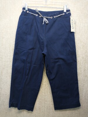 BASIC EDITIONS Ladies Sz 10 navy Structured Canvas Capri Pockets 30x21 NWT