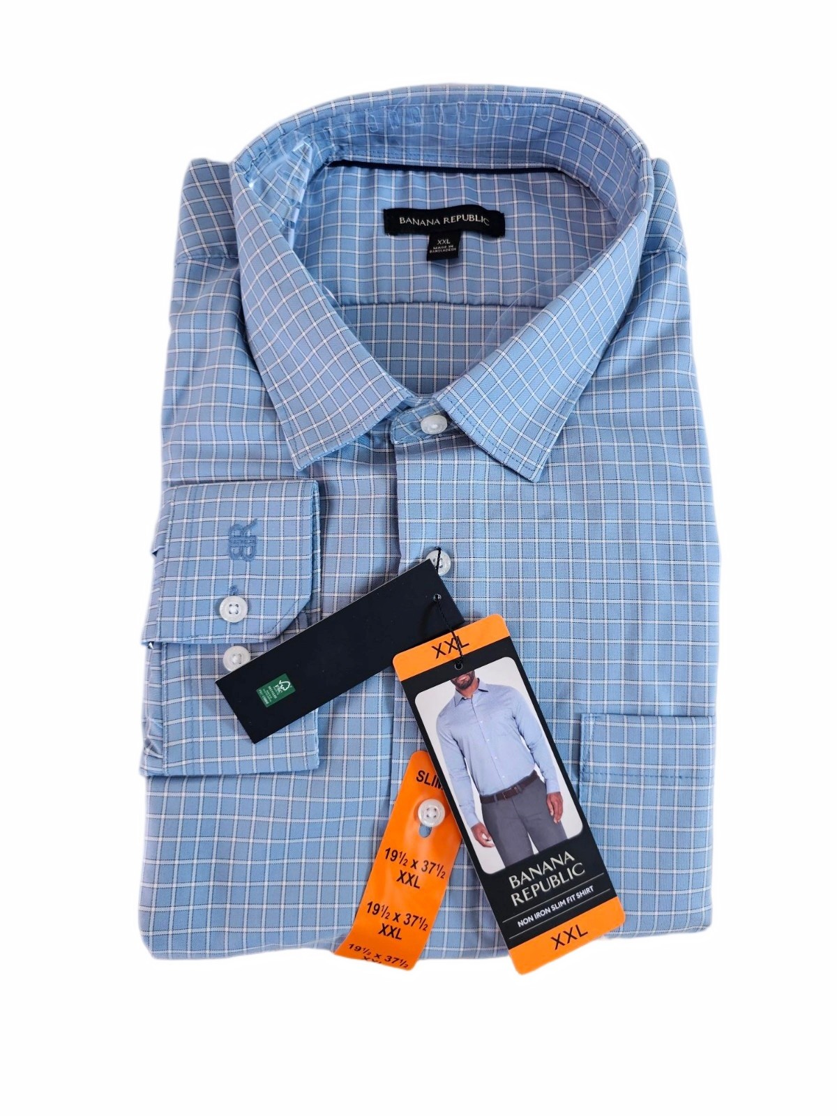 Slim Fit Dark Blue Banana Republic Mens Dress Shirt - 19.5 x 37.5 - XXL / 2XL