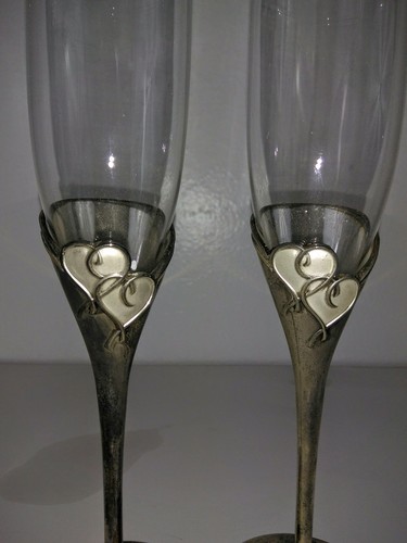 Lenox Toasting Champagne Glasses Double Heart Flute Set Wedding Bride Groom