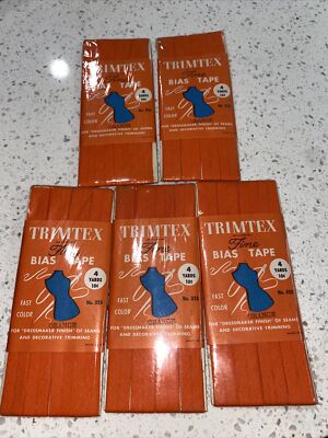 5 Lot Vintage Wrights Trimtex Bias Fold Tape Seam Binding 1/2'' X 4 Yds Orange