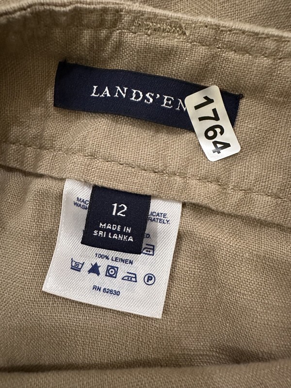 LANDS END Khaki Linen Pencil Skirt 12 Tan Earthtone Minimalist Preppy Classic