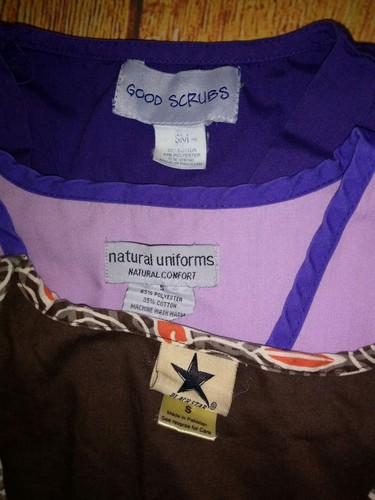 Lot of 3 Small Women's Scrub Tops Shirts Blackstar Natural Uniforms Good Scrubs