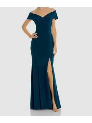 

AQUA FORMAL Женское темно-бирюзовое вечернее платье с короткими рукавами и открытыми плечами + расклешенное платье, Teal