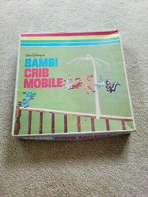 RARE VINTAGE 70's Disney Baby Musical Mobile Crib Hook Loop Bambi COMPLETE/BOX