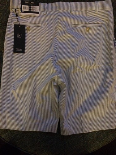 Nwt Britches By Samtex Shorts Mens Size 36 Blue Stripe  Stretch Flex Waist F9