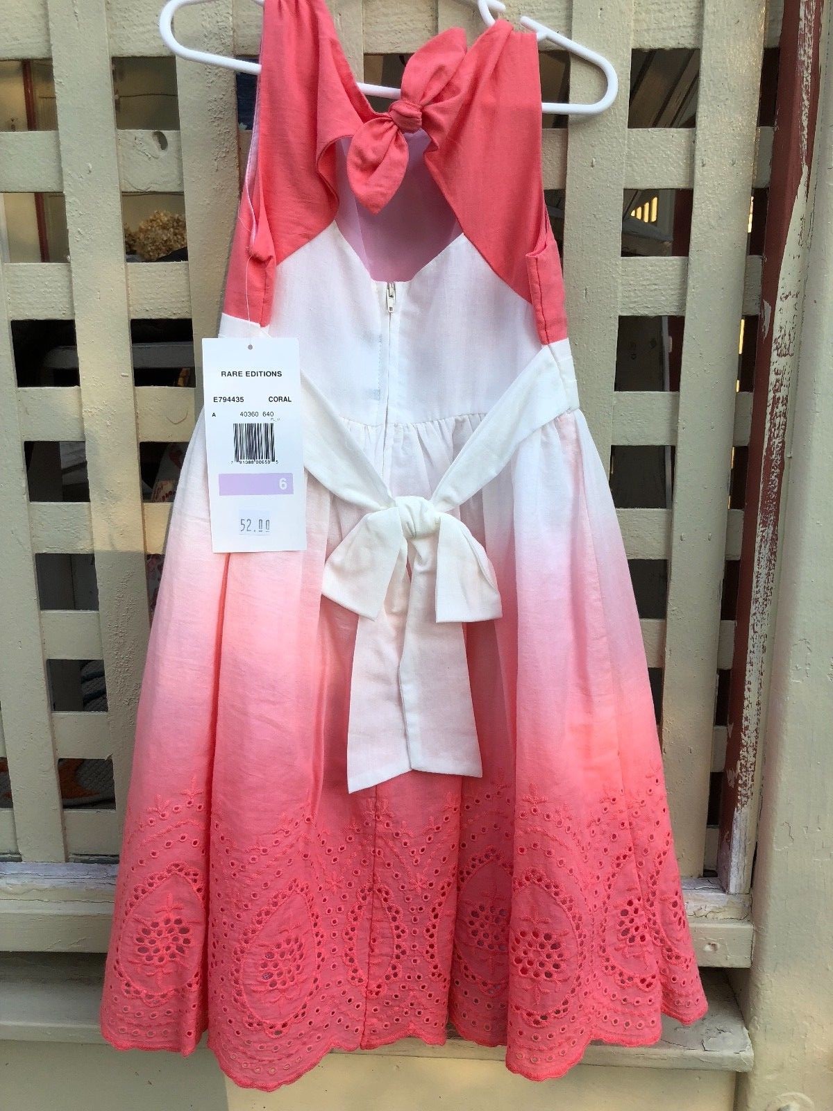 Girls Dress Rare Editions Size 6 coral & creme colored eyelit cotton w bow