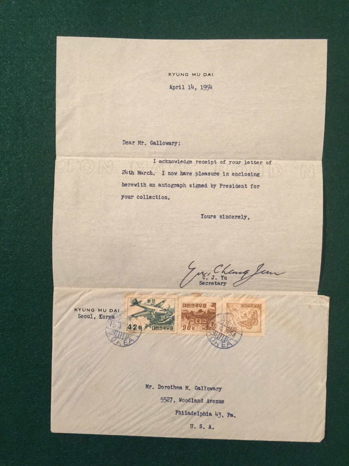 SYNGMAN RHEE PSA/DNA AUTOGRAPHED 1954  NOTE, VERY RARE, INVESTMENT GRADE,S KOREA