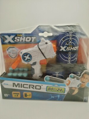 ZURU X Shot Micro Toy Dart Blaster 8 Safe Soft Darts & 3 Can Targets Game Age 8+