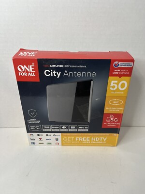 One For All 14432 HDTV Antenna Amplified Indoor Flat TV Antenna, 50 mile range