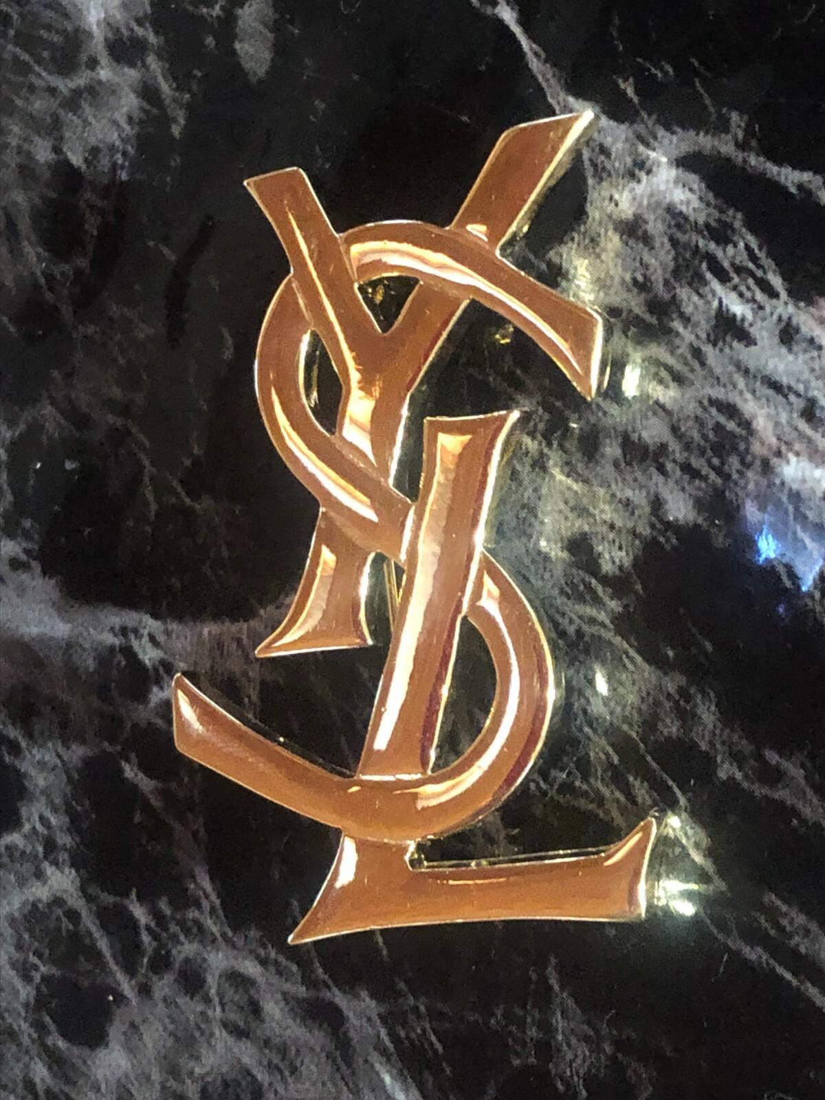 YVES SAINT LAURENT YSL Brooch Gold Plated Logo Pin Brooch YVES SAINT LAURENT YSL Brooch Gold Plated Logo Pin Brooch
