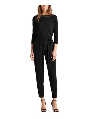 

LAUREN RALPH LAUREN Женский обтягивающий комбинезон Black Tie с люверсами и длинными рукавами, Черный