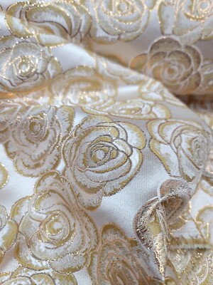 BEIGE GOLD Floral Brocade Fabric (60 in.) Sold By The Yard TEXTURED METALLIC 