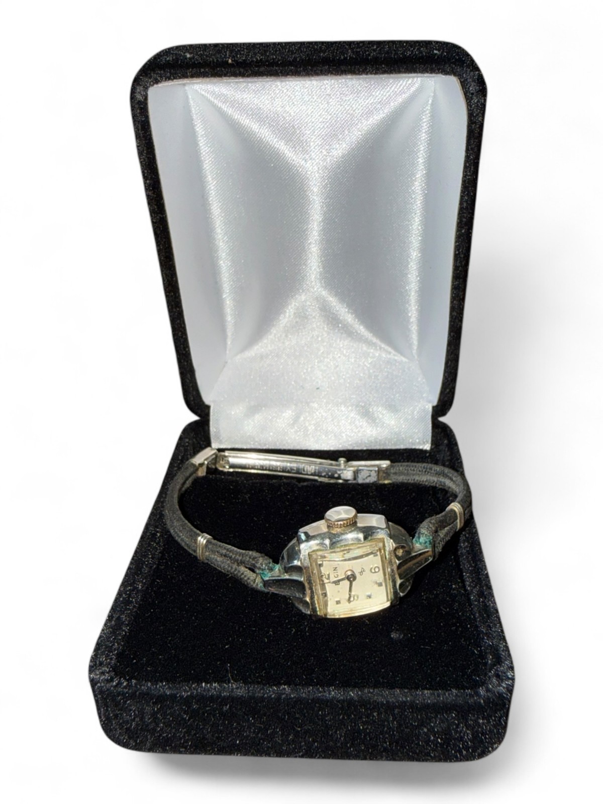 Vintage Elgin Ladies Beige Dial Stainless Steel Case Logo Wristwatch with Box