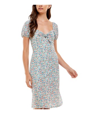 Женское платье-футляр KINGSTON GREY с галстуком цвета морской волны спереди на подкладке с рукавами-пуфиками M