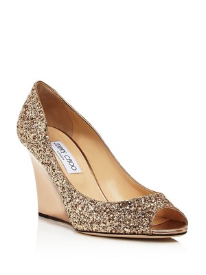 

Женские туфли-лодочки JIMMY CHOO с золотыми блестками и подкладкой Baxen с открытым носком на танкетке без шнуровки 39,5, Золотой, J000129774