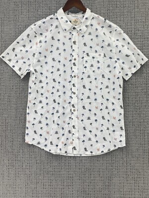 Marine Layer Short Sleeve Classic Stretch Selvage Shirt Palm Trees Men's M/L
