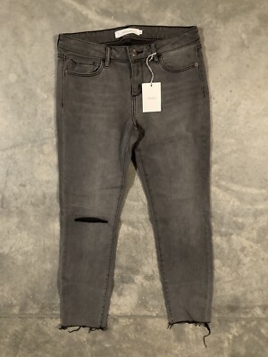 Hidden Jeans Women 29 Gray Amelia Skinny Denim Raw Hem Mid Rise Fringed Logo NWT