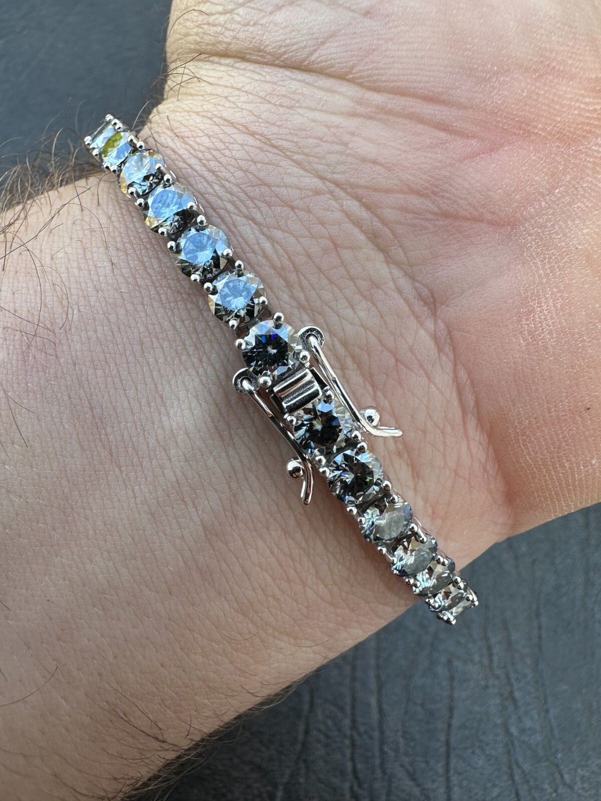 Pre-owned Silver Real Iced Blue Gray Moissanite 5mm Tennis Bracelet 925  Pass Diamond Test