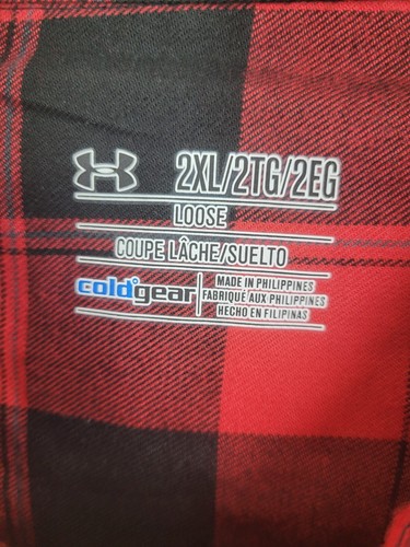 Under Armour Cold Gear Red/Black Buffalo Plaid Long Sleeve Flannel Shirt NEW XXL