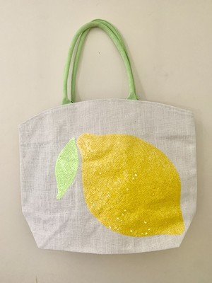 Two's Company Natural Organic Jute Tote Bag Shop Lemon Sequin
