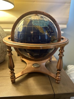 12'' Tall Table Top Blue Lapis Ocean Gemstone World Globe with 4 leg Copper Stand