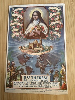 Rare affichette 1937 Sainte Thérèse de L'enfant Jésus Lisieux-Catholic Missions