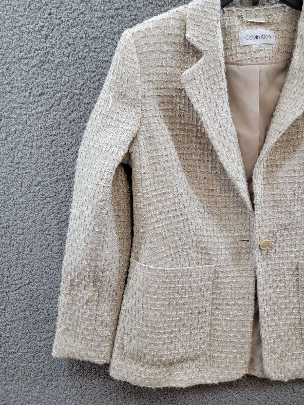 Calvin Klein Petite Patch-Pocket Tonal Tweed Blazer Women's 12P Nomad Multi L/S - Picture 5 of 16