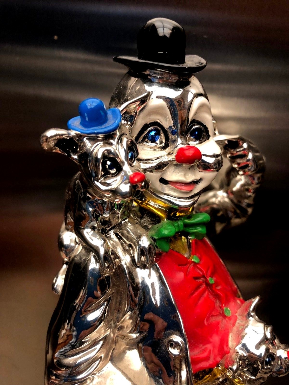 HAZORFIM Sterling Silver Plated Clown With Dogs Figurine  -  Pre-Owned