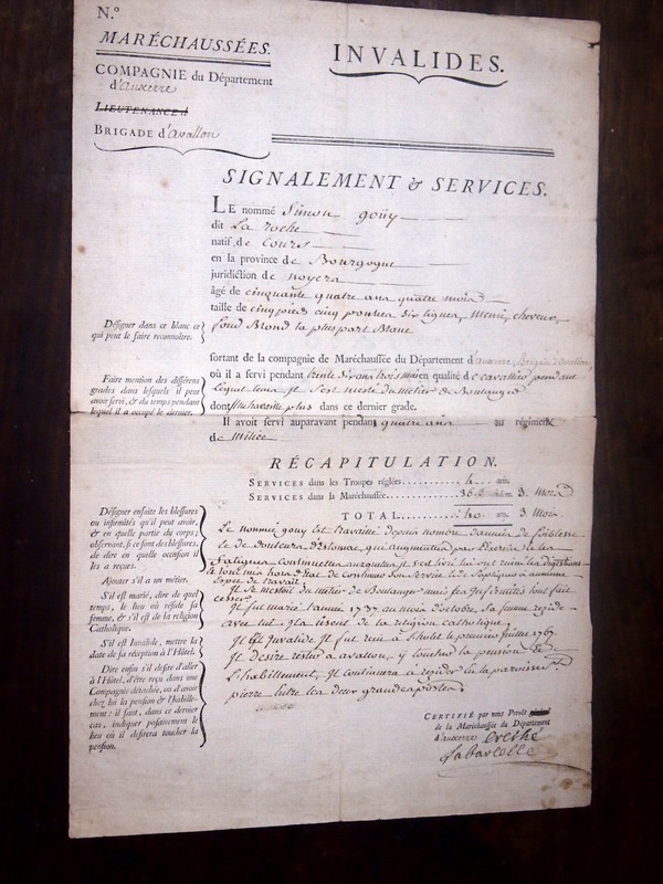 1789 Signalement Et Services D'Un Cavalier De La MarechaussÃ© Invalide 