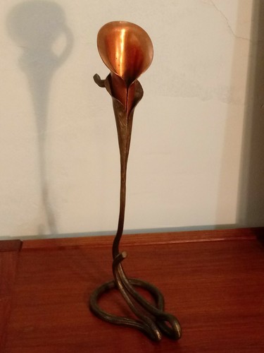 J. Brubaker Bronze copper candlestick brutalist sculpture calaLily candleholder
