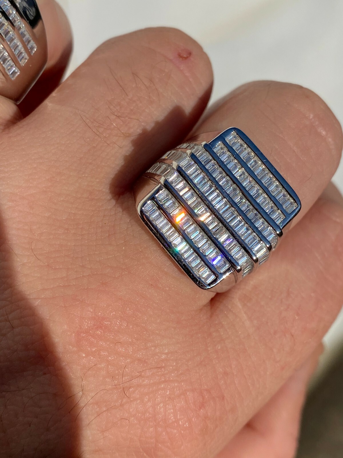 Pre-owned Pinky Moissanite Baguette Ring Real 925 Silver Iced Hip Hop  Pass Diamond Tester