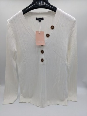 McVanedy Cardigan Womens XL White Ribbed V-Neck Button Front Long Sleeve Top